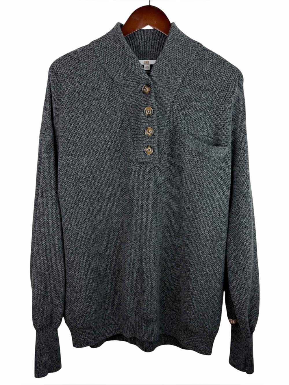 Lunya | Gray Cozy Cottonsilk Pocket Henley Sweater